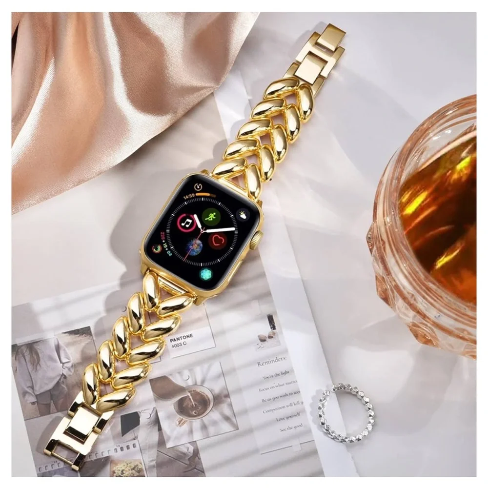 Apple watch strap 42mm 44mm 45mm cuban yellow gold stainless PVD plated iwatch